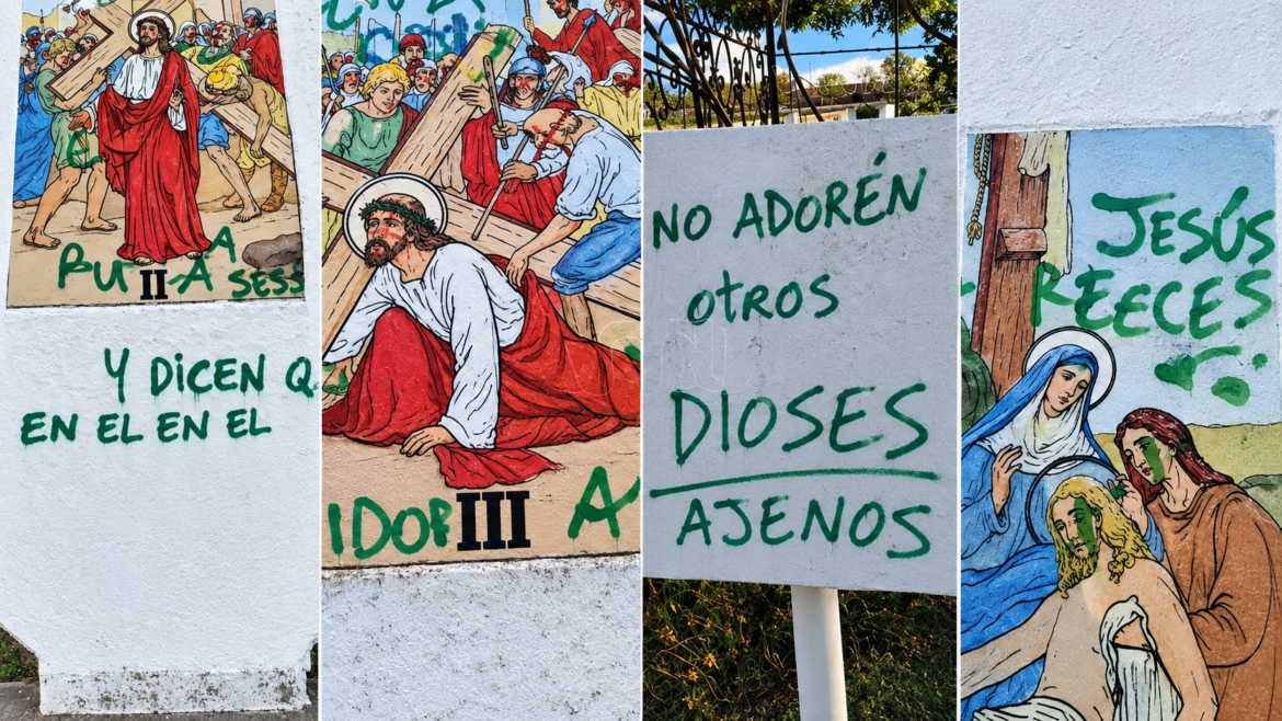 Robaron en una iglesia y escribieron con aerosol: “No adoren a otros dioses ajenos”